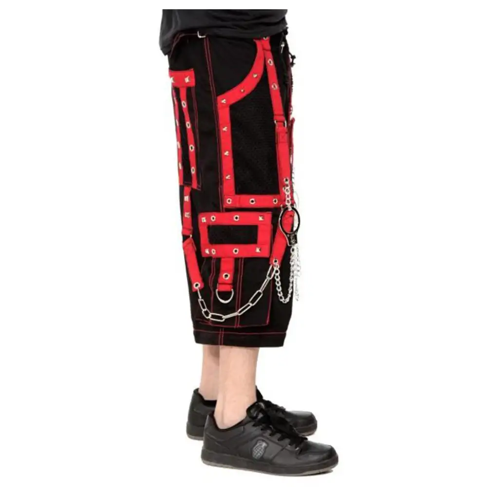 Alternative Baggy Bondage Chains Pant Punk Red Straps Cyber Cargo Trouser Short