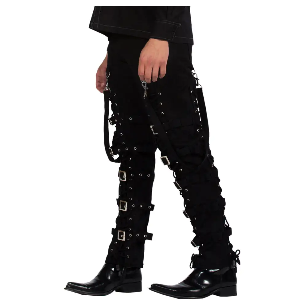 Goth Buckle Pant Mens | Punk Black Cyber Trouser With Straps