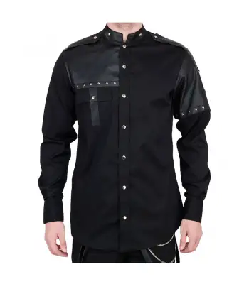 Vintage Goth Steampunk Shirt Mens Black Gothic Shirt Cotton