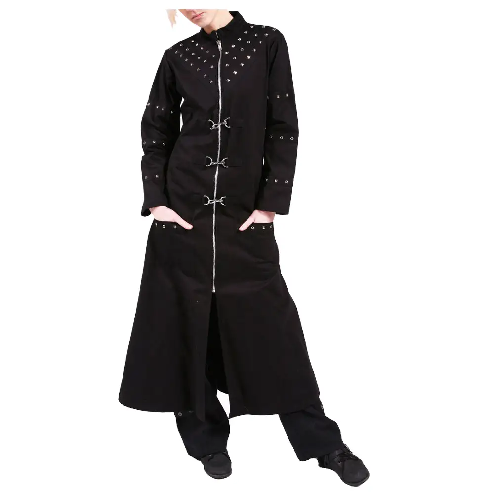 Women Gothic Zipper Black Goth Autumn Stud Long Coat
