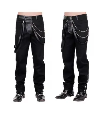 Women Steampunk VTG Gothic Pants PVC Straps Trouser