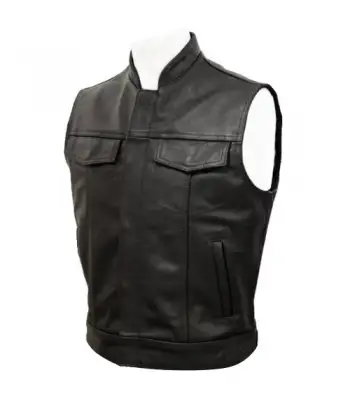 Men Steampunk Black Soft Nappa Leather Vest Goth Coat