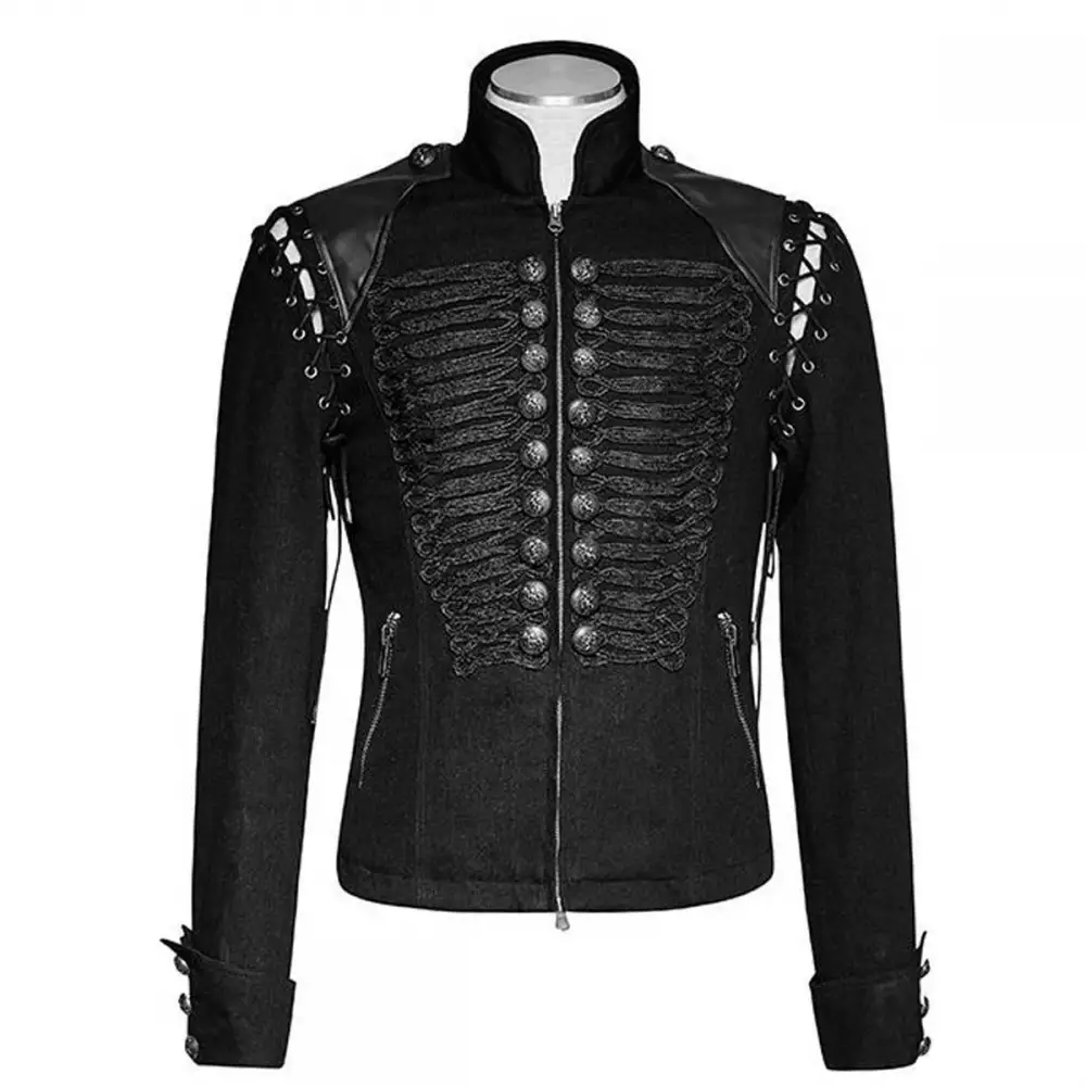 Mens Steampunk Military Style Jacket Gothic Punk Rock Metal Army Jacket