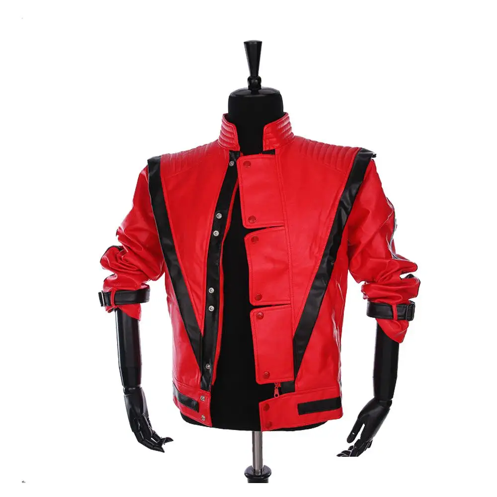 Rare MJ Red thriller Leather Men Gothic Style Jacket