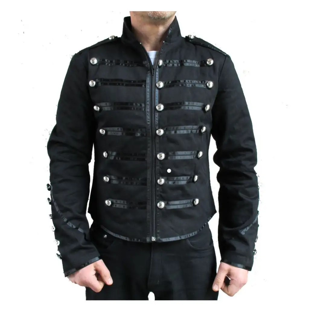 Men's Unique Gothic Steampunk Black Parade Military Marching Band Drummer Jacket