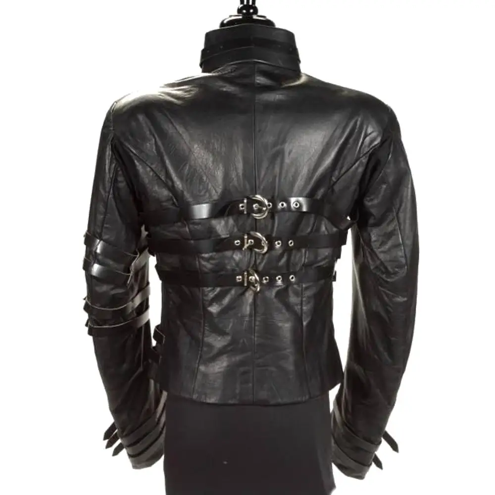 MJ Gothic Military Genuine Leather Jacket Hot Punk Jacket