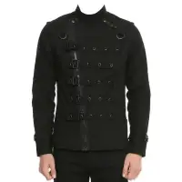 Men's Gothic Black Military Jacket with Buckle Straps