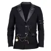 Men Vintage Military Officer Black Steampunk Jacket
