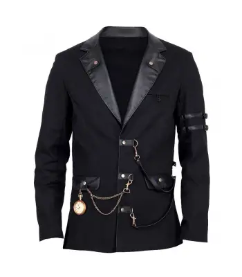 Men Vintage Military Officer Black Steampunk Jacket