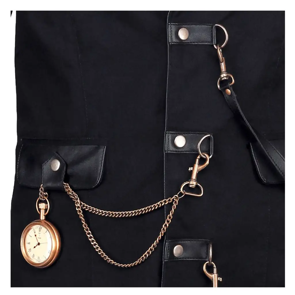 Men's Steampunk Gothic Vintage Military Jacket | Leather Lapels - Image 3