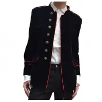 Red Piping Velvet Military Jacket