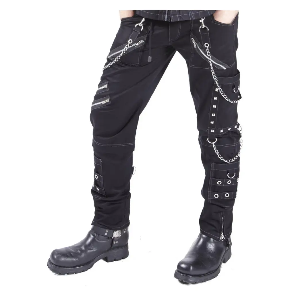 Men Gothic Pants D-ring Zip Straps Punk Pant