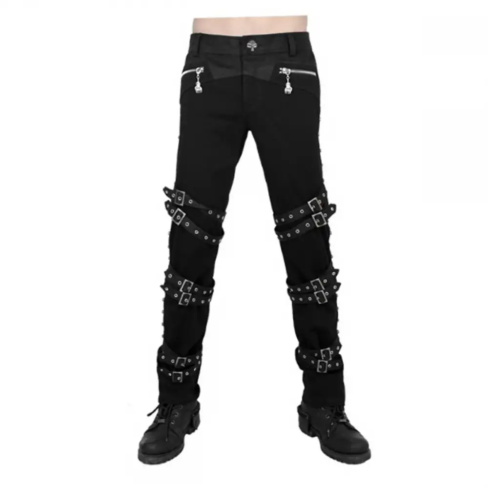 Punk Rock Men's Pant | Black Gothic Buckle Straps Pant For Men Punk Rock Men's Pant | Black Gothic Buckle Straps Pant For Men