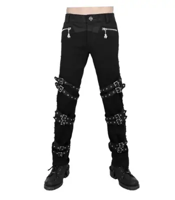  Punk Rock Gothic Black Pant | Buckle Straps Pant Men