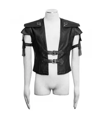 Men Black Leather Armour Vampire Vest With Straps Armour