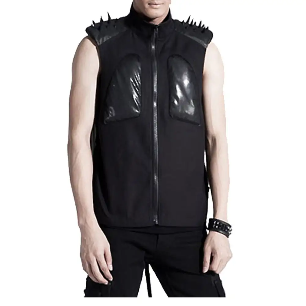 Men Black Sleeve Less Jacket Gothic Punk Men Cotton Vest