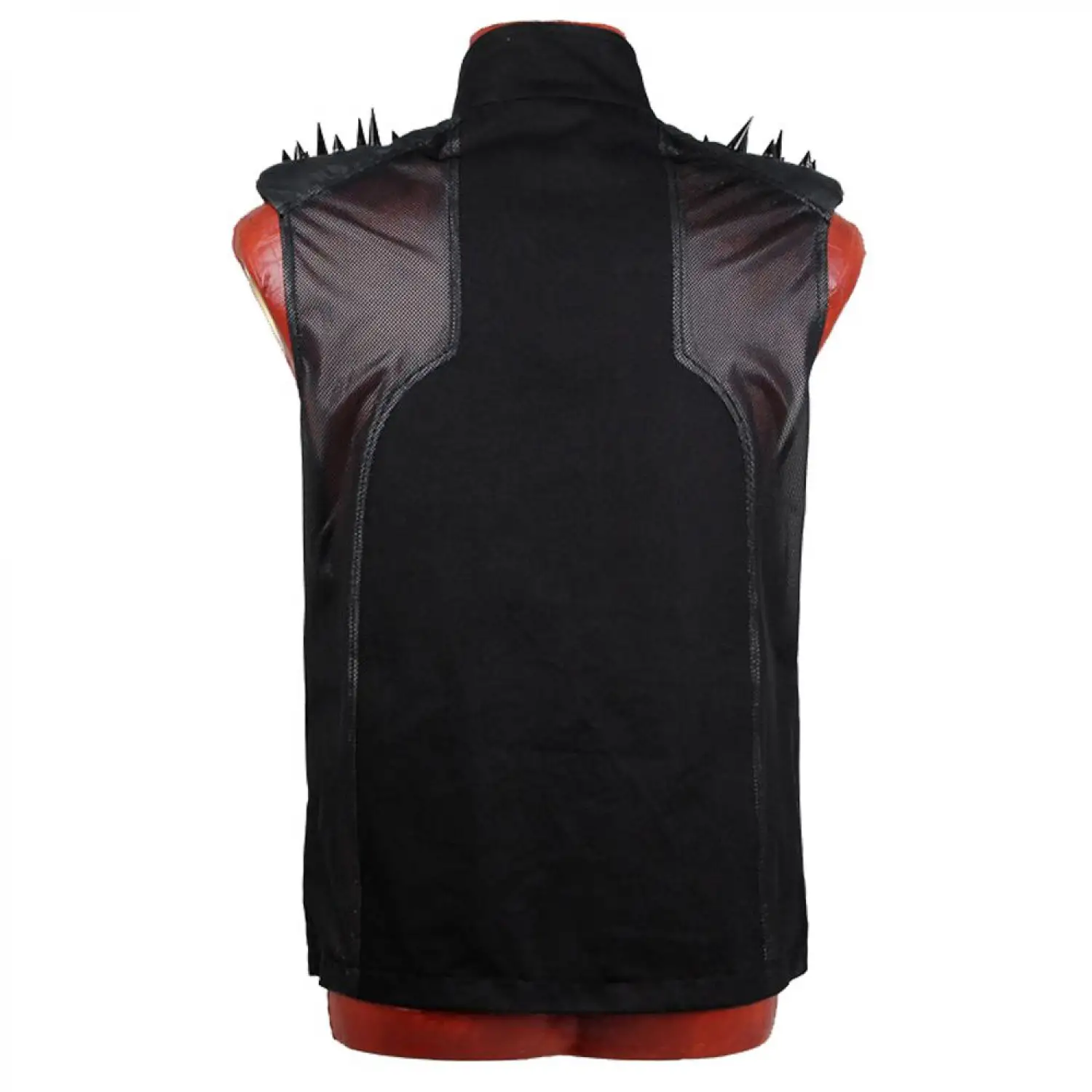 Black gothic cotton vest for men featuring metal spikes on the shoulders and a front zipper.