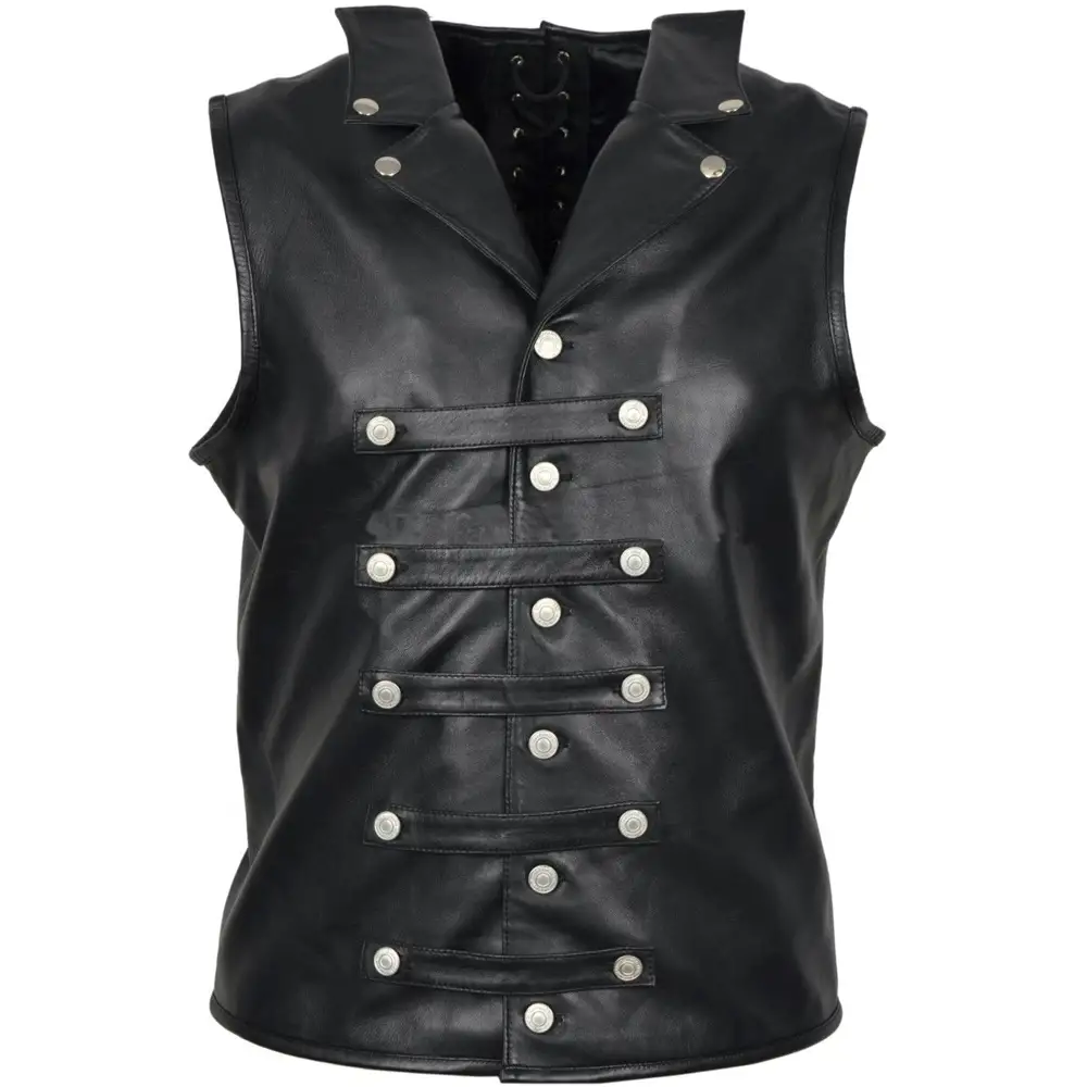 Men Gothic Military Leather Vest Steampunk Steel Boned Waistcoat | Gothic Clothing