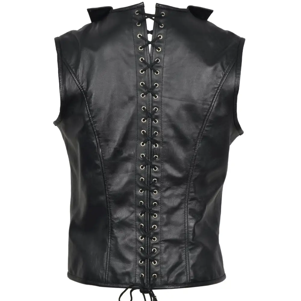 Men Gothic Military Leather Vest Steampunk Steel Boned Waistcoat | Gothic Clothing