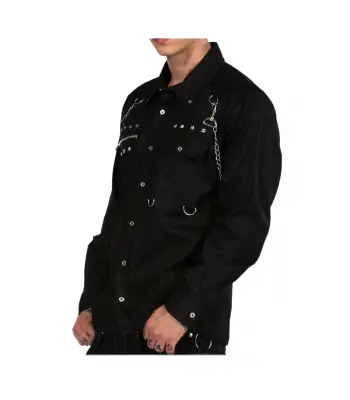 Men Goth Long Sleeve Shirt Punk Metal Studs Chains Button Up Shirts