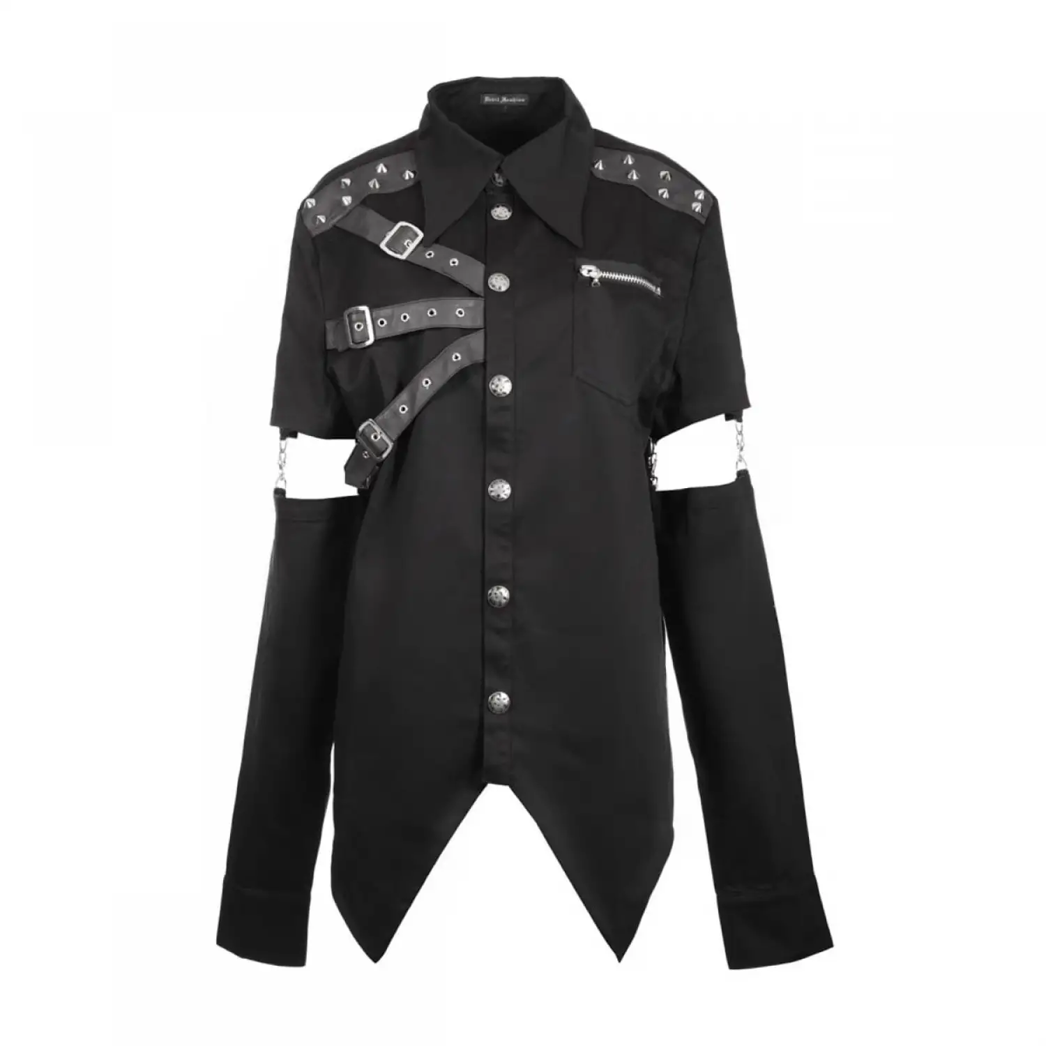 Men's Gothic long sleeve shirt with punk cutout strap details.