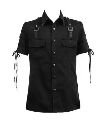 Mens Gothic Steampunk Rock Industrial Military Top Shirt