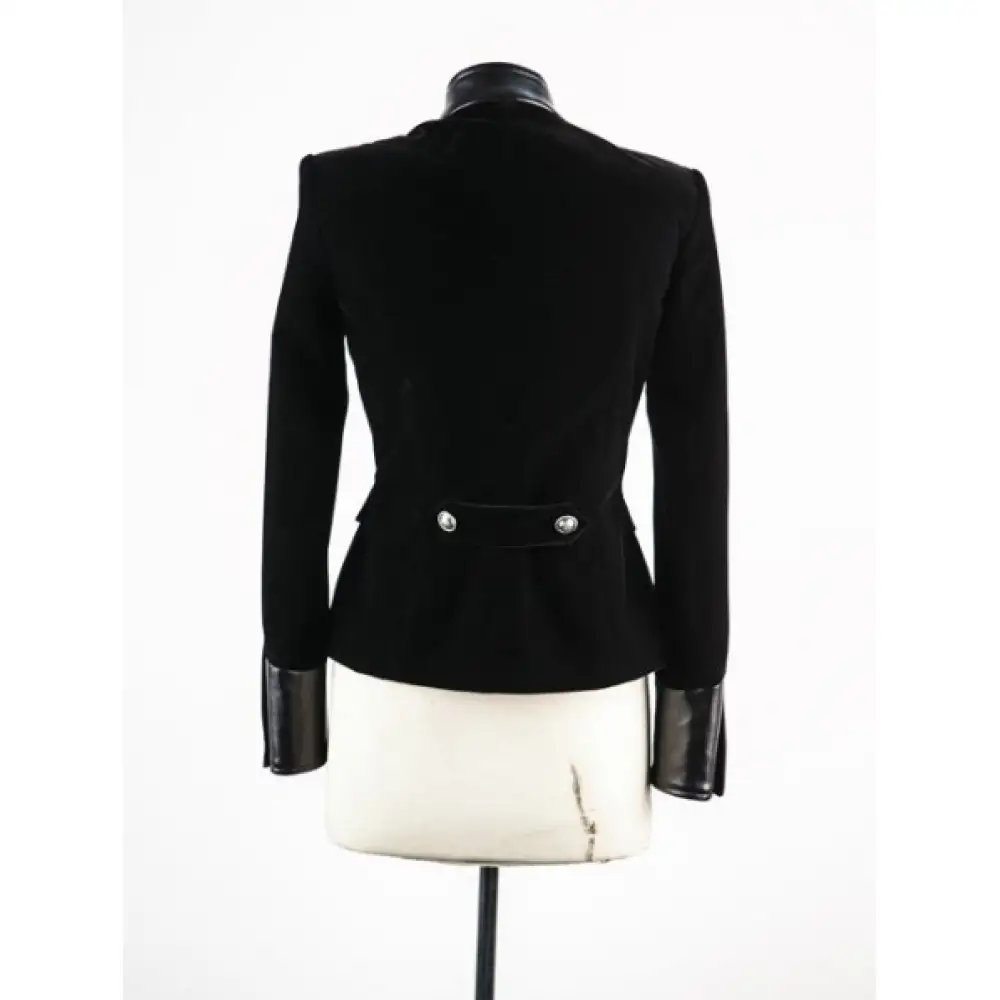 Women Gothic Black Velvet Jacket Leather Accents Jacket